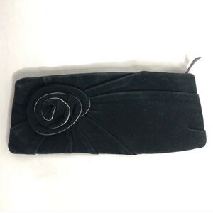Banana Republic black suede hand bag Clutch w/ Silver-Outlined Flower